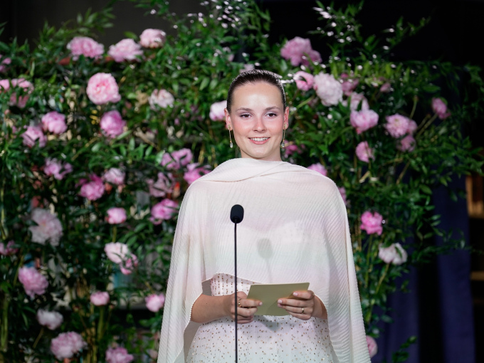 Prinsesse Ingrid Alexandra taler under regjeringens festarrangement. Foto: Håkon Mosvold Larsen / NTB